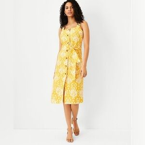 Ann Taylor Yellow & White Floral Belted Button Dress in Squash Blossom sz 4